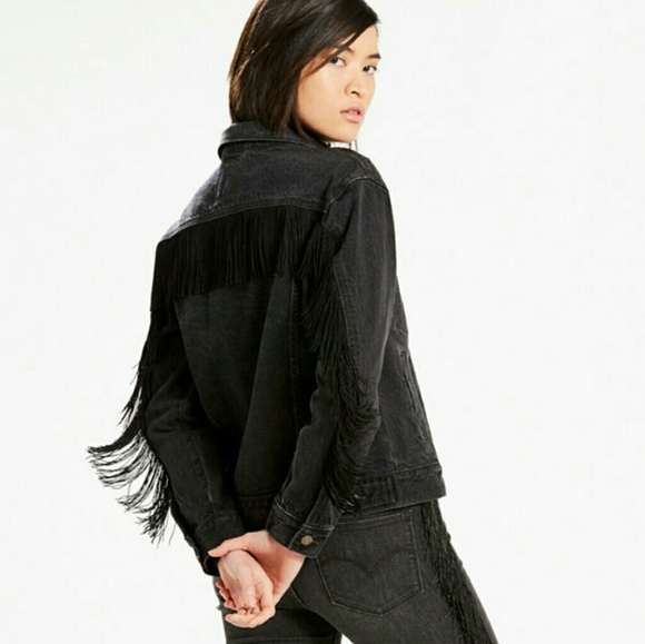 black denim fringe jacket